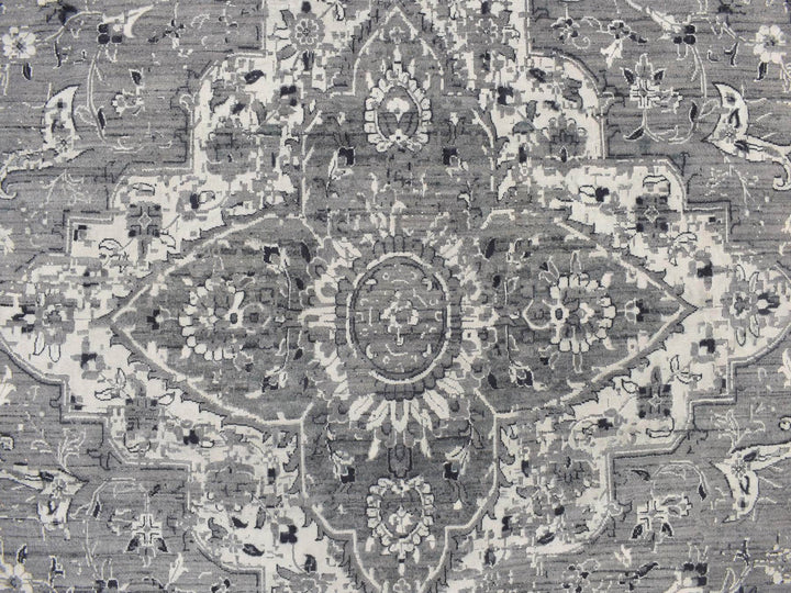12'1" x 17'7" New Hand Knotted Grey Wool Rectangle Oriental Rug - MOA10278008
