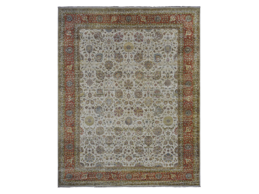 11'5" x 14'9" New Hand Knotted Ivory Wool Rectangle Oriental Rug - MOA10278011