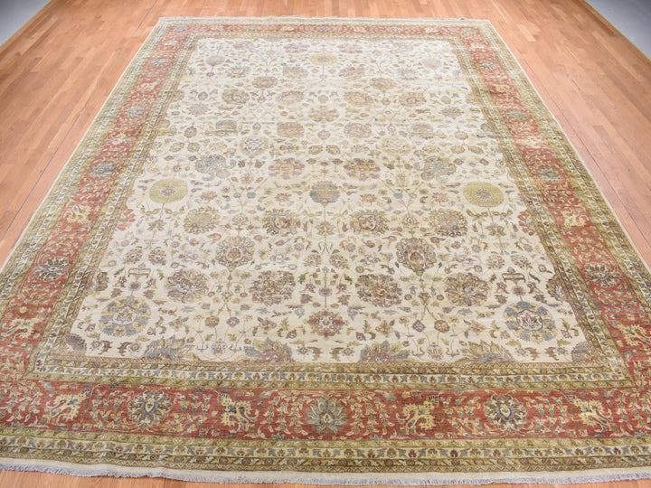 11'5" x 14'9" New Hand Knotted Ivory Wool Rectangle Oriental Rug - MOA10278011