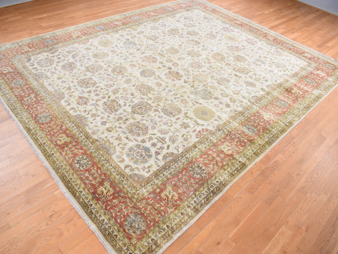11'5" x 14'9" New Hand Knotted Ivory Wool Rectangle Oriental Rug - MOA10278011