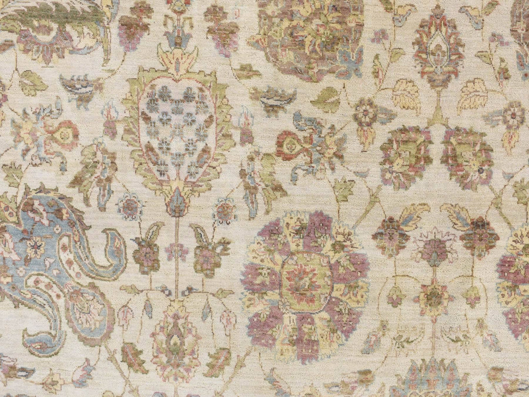 11'5" x 14'9" New Hand Knotted Ivory Wool Rectangle Oriental Rug - MOA10278011