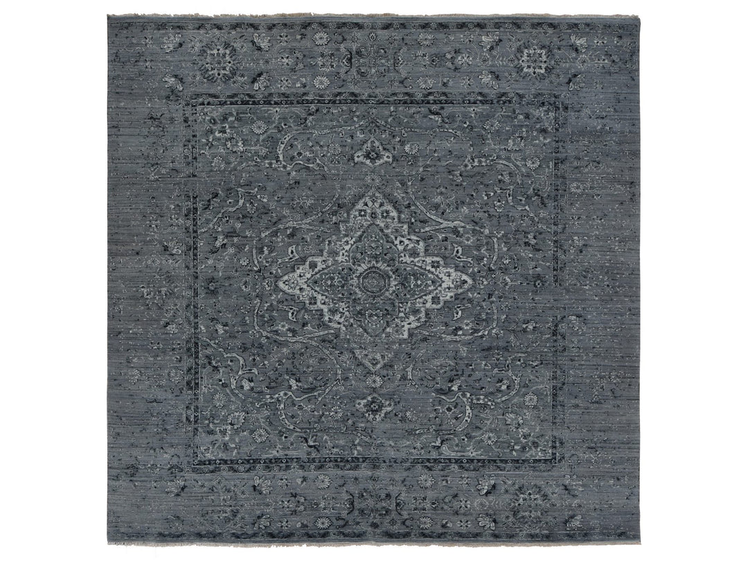 10'0" x 10'0" New Hand Knotted Grey Wool & Silk Square Oriental Rug - MOA10278015