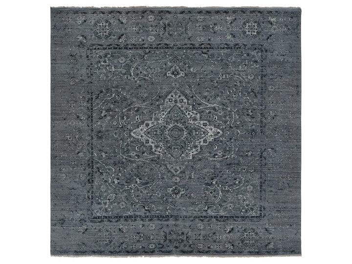 10'0" x 10'0" New Hand Knotted Grey Wool & Silk Square Oriental Rug - MOA10278015