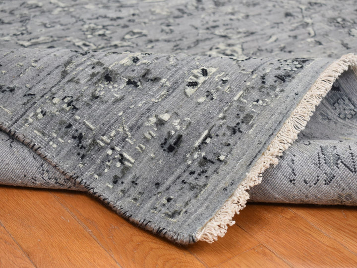 10'0" x 10'0" New Hand Knotted Grey Wool & Silk Square Oriental Rug - MOA10278015
