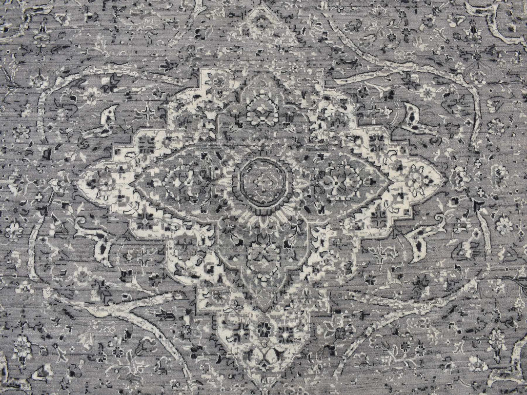 10'0" x 10'0" New Hand Knotted Grey Wool & Silk Square Oriental Rug - MOA10278015