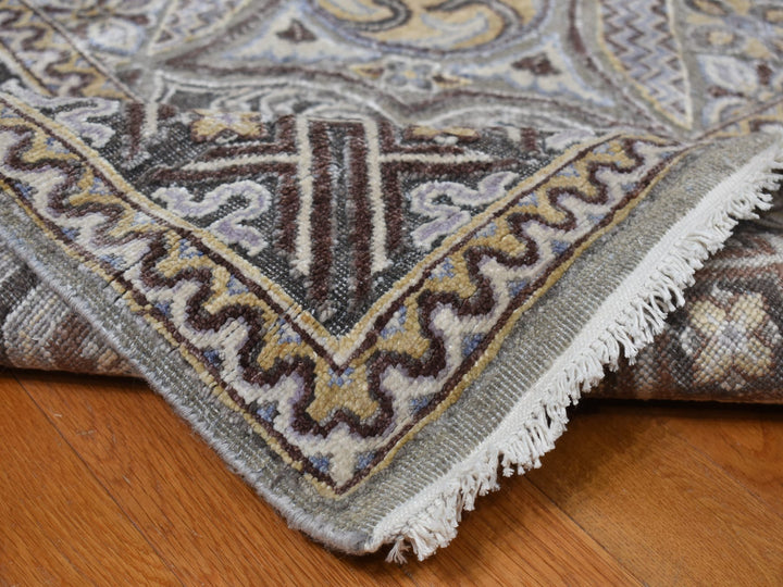 11'10" x 18'6" New Hand Knotted Grey Wool & Silk Rectangle Oriental Rug - MOA10278016