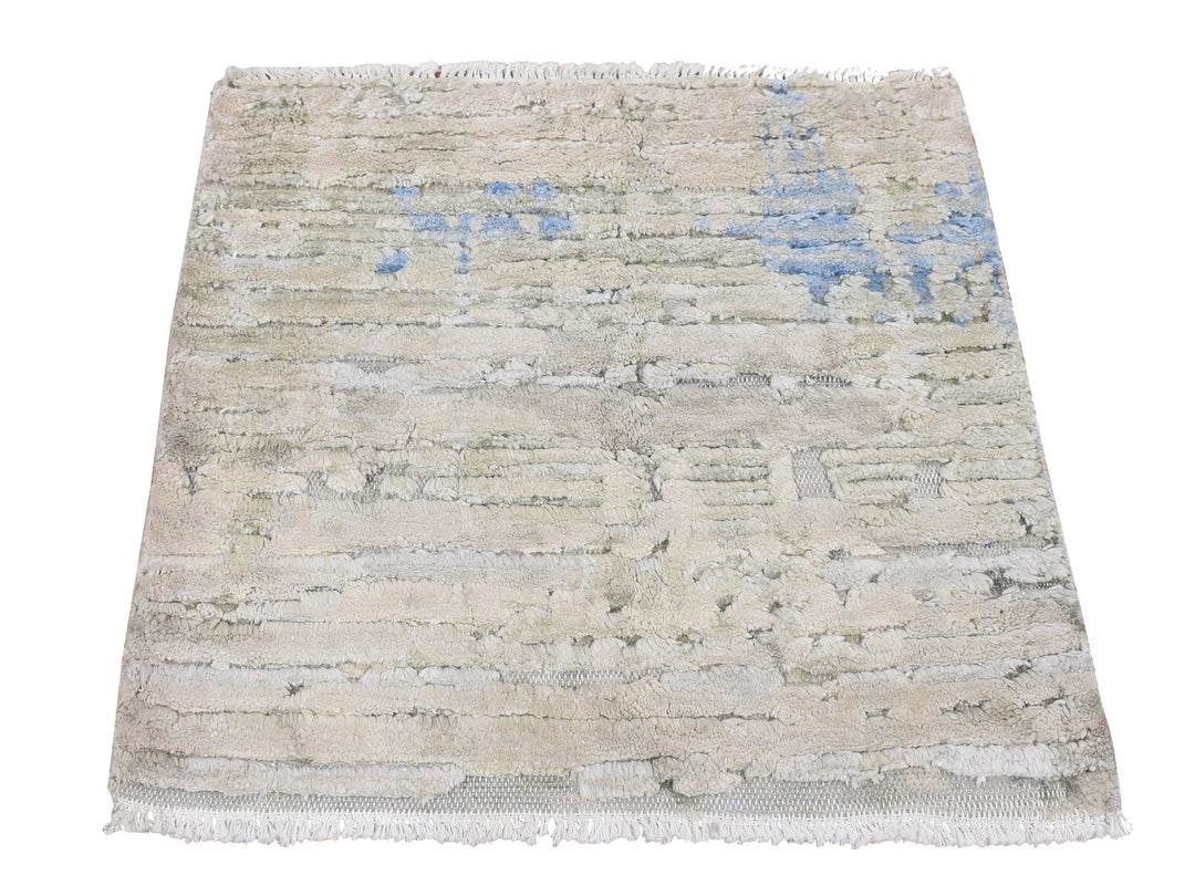2'0" x 2'0" New Hand Knotted Ivory Wool & Pure Silk Square Oriental Rug - MOA10278020