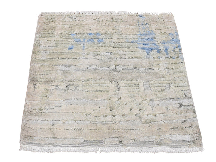 2'0" x 2'0" New Hand Knotted Ivory Wool & Pure Silk Square Oriental Rug - MOA10278020
