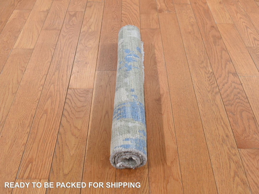 2'0" x 2'0" New Hand Knotted Ivory Wool & Pure Silk Square Oriental Rug - MOA10278020