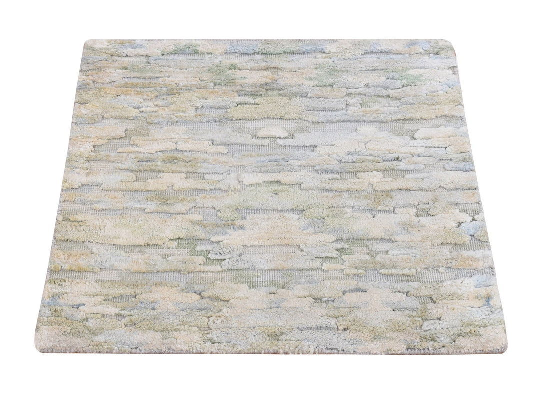 2'0" x 2'0" New Hand Knotted Beige Wool & Silk Square Oriental Rug - MOA10278022