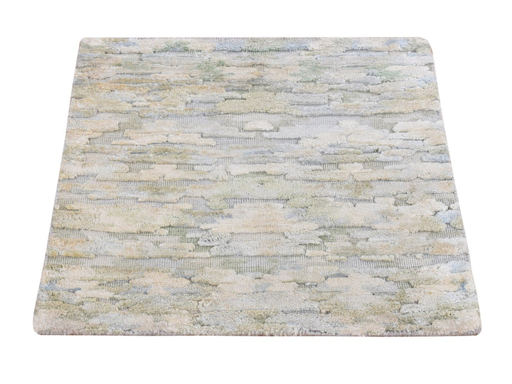 2'0" x 2'0" New Hand Knotted Beige Wool & Silk Square Oriental Rug - MOA10278022