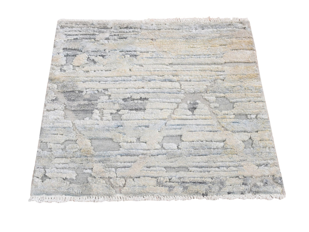 2'0" x 2'1" New Hand Knotted Ivory Wool & Silk Square Oriental Rug - MOA10278023