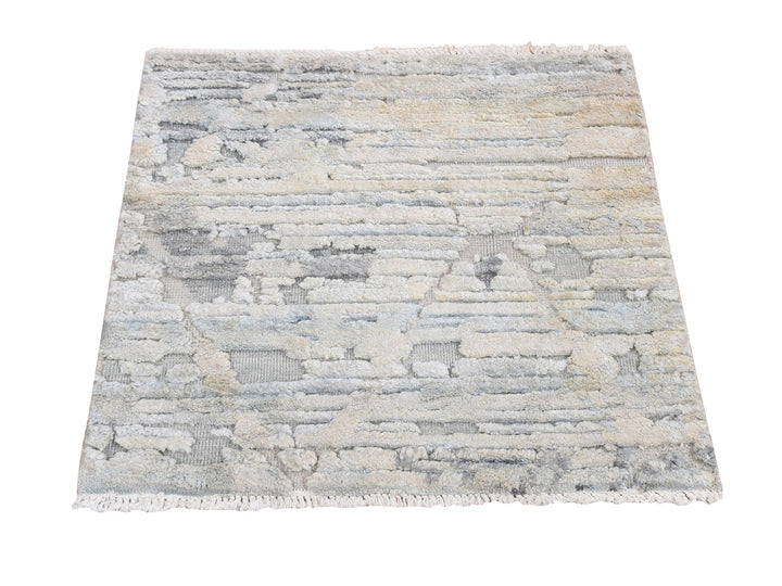 2'0" x 2'1" New Hand Knotted Ivory Wool & Silk Square Oriental Rug - MOA10278023