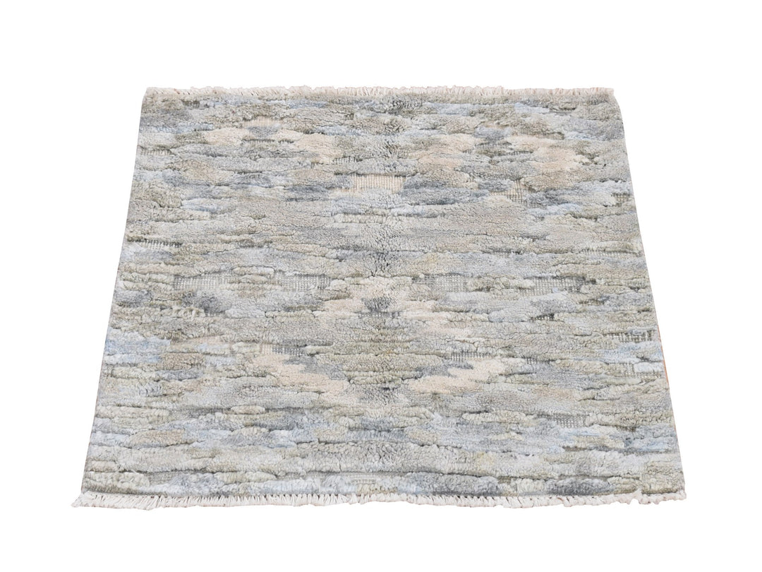 2'0" x 2'0" New Hand Knotted Green Wool & Silk Square Oriental Rug - MOA10278026