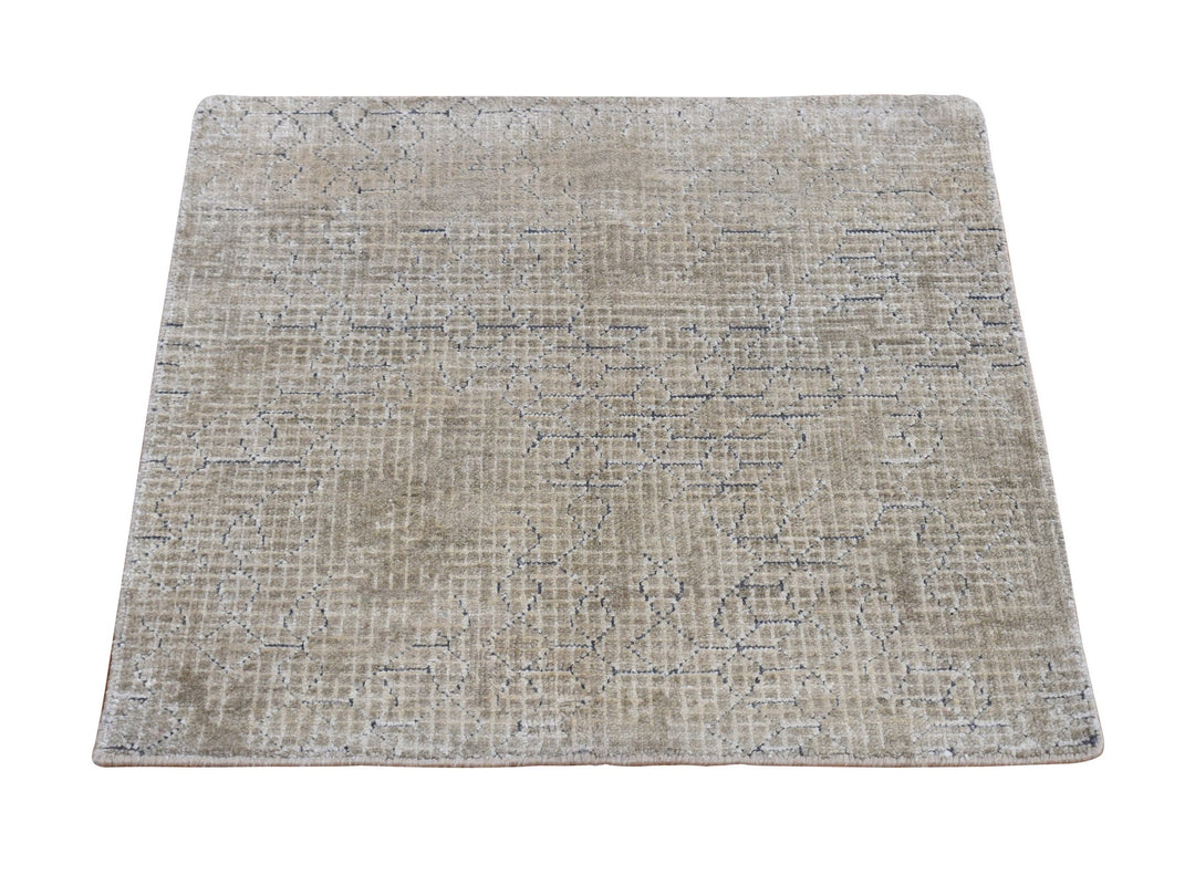 2'0" x 2'3" New Hand Knotted Beige Wool & Silk Square Oriental Rug - MOA10278027