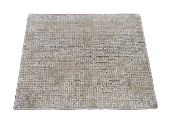 2'0" x 2'3" New Hand Knotted Beige Wool & Silk Square Oriental Rug - MOA10278027