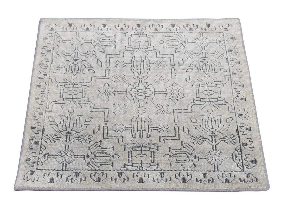 2'0" x 2'1" New Hand Knotted Grey Wool & Silk Square Oriental Rug - MOA10278029