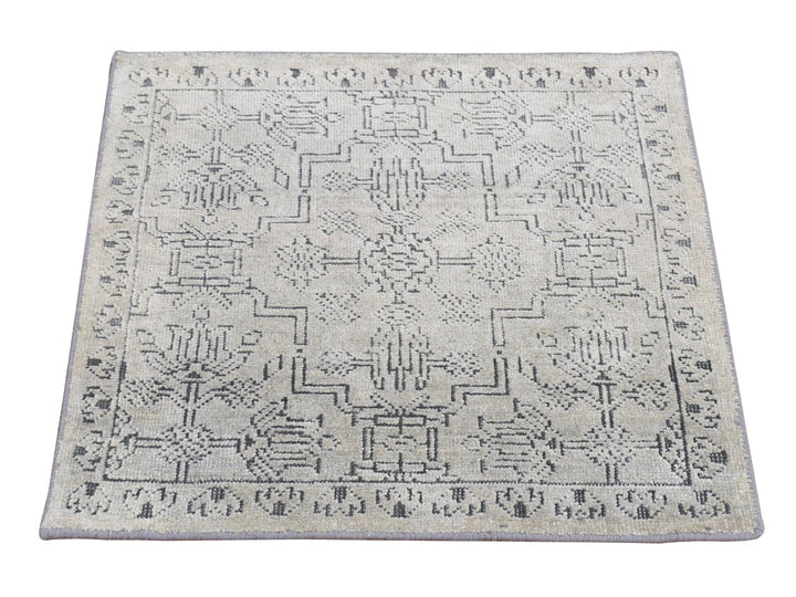 2'0" x 2'1" New Hand Knotted Grey Wool & Silk Square Oriental Rug - MOA10278029