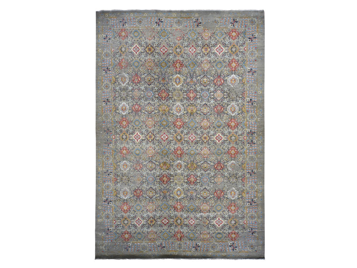 12'0" x 18'0" New Hand Knotted Grey Wool & Silk Rectangle Oriental Rug - MOA10278033