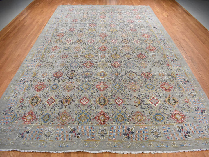 12'0" x 18'0" New Hand Knotted Grey Wool & Silk Rectangle Oriental Rug - MOA10278033