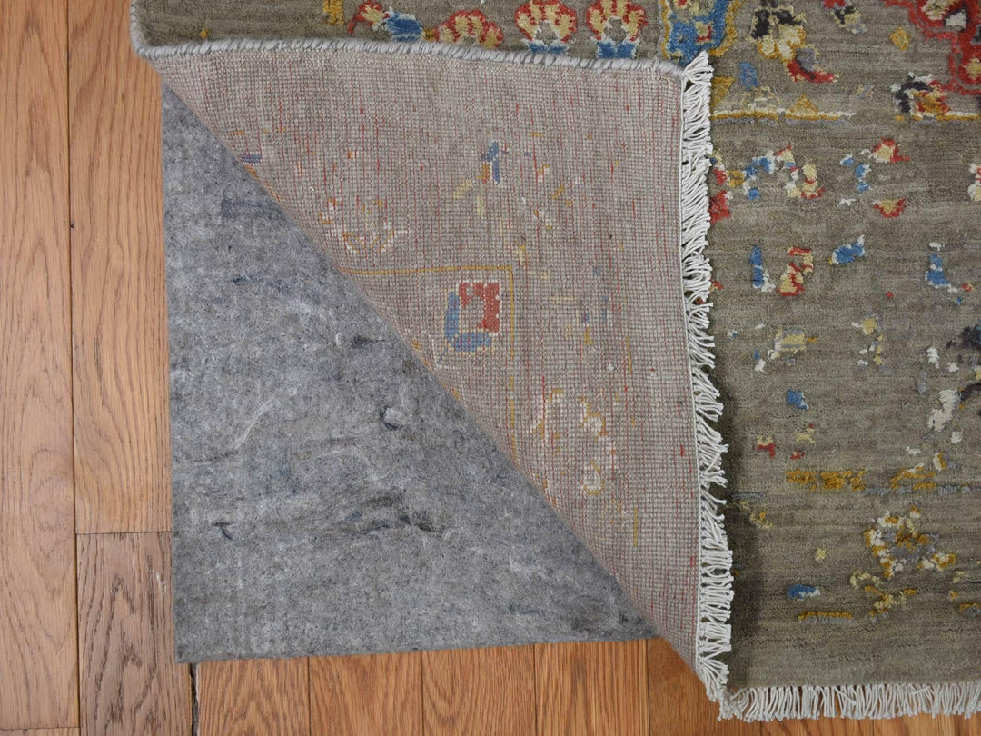 12'0" x 18'0" New Hand Knotted Grey Wool & Silk Rectangle Oriental Rug - MOA10278033