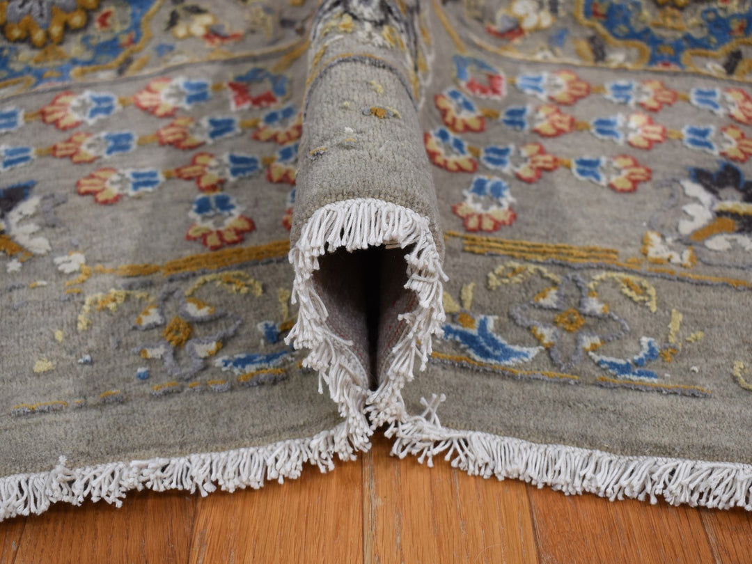 12'0" x 18'0" New Hand Knotted Grey Wool & Silk Rectangle Oriental Rug - MOA10278033