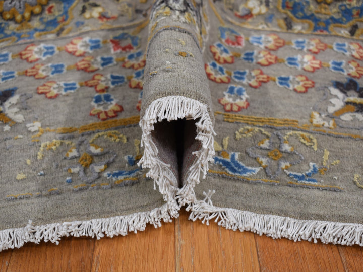 12'0" x 18'0" New Hand Knotted Grey Wool & Silk Rectangle Oriental Rug - MOA10278033
