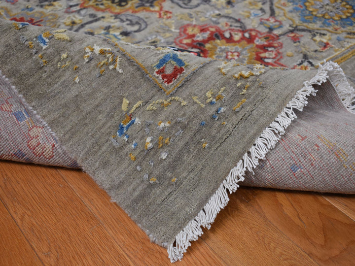 12'0" x 18'0" New Hand Knotted Grey Wool & Silk Rectangle Oriental Rug - MOA10278033