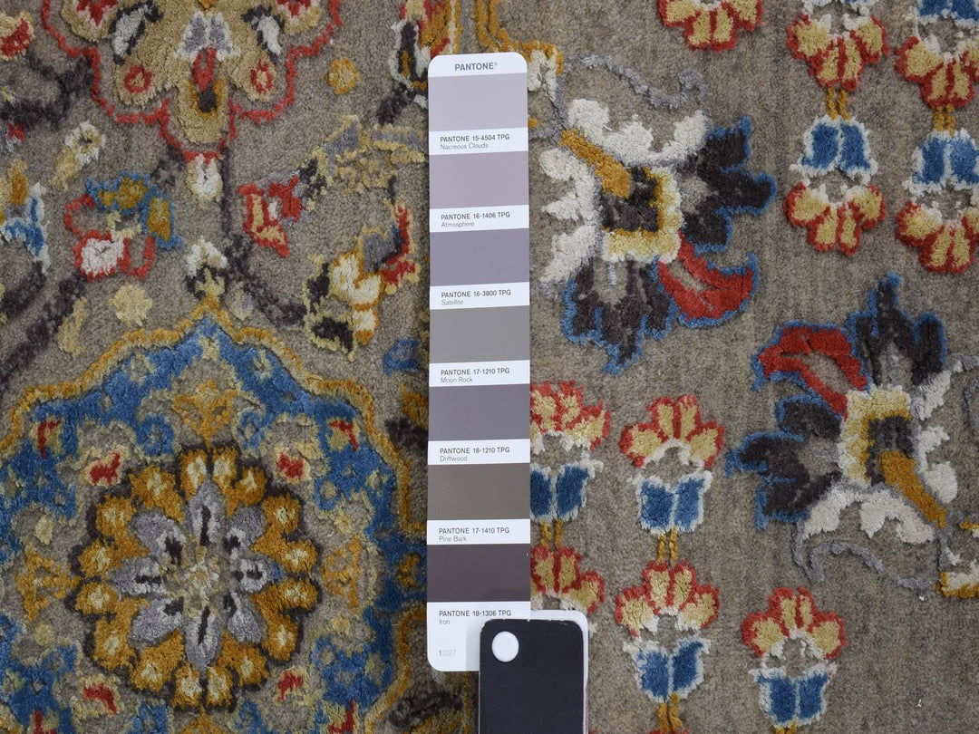 12'0" x 18'0" New Hand Knotted Grey Wool & Silk Rectangle Oriental Rug - MOA10278033