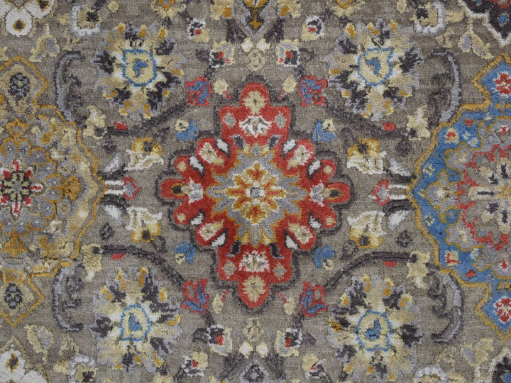 12'0" x 18'0" New Hand Knotted Grey Wool & Silk Rectangle Oriental Rug - MOA10278033