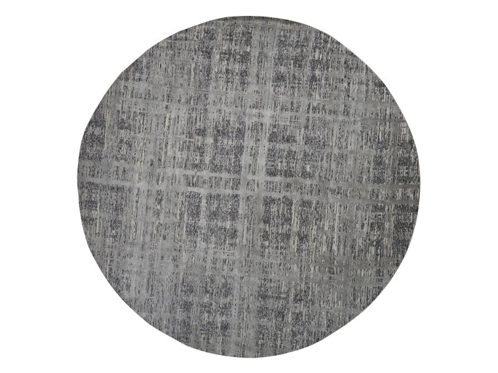 11'10" x 11'10" New Hand Knotted Grey Wool Round Oriental Rug - MOA10278035