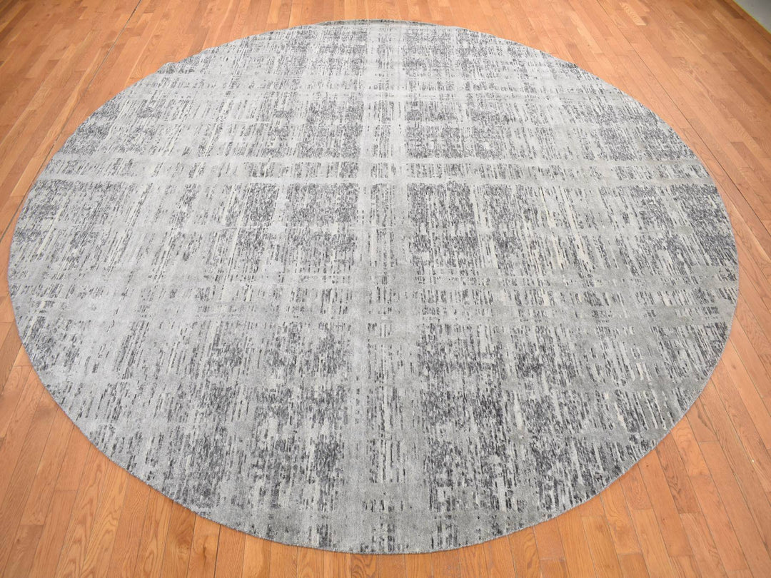 11'10" x 11'10" New Hand Knotted Grey Wool Round Oriental Rug - MOA10278035
