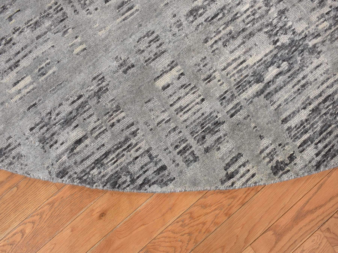 11'10" x 11'10" New Hand Knotted Grey Wool Round Oriental Rug - MOA10278035