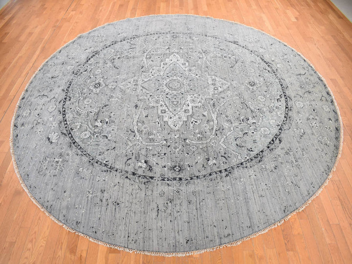 12'0" x 12'0" New Hand Knotted Grey Wool Round Oriental Rug - MOA10278036