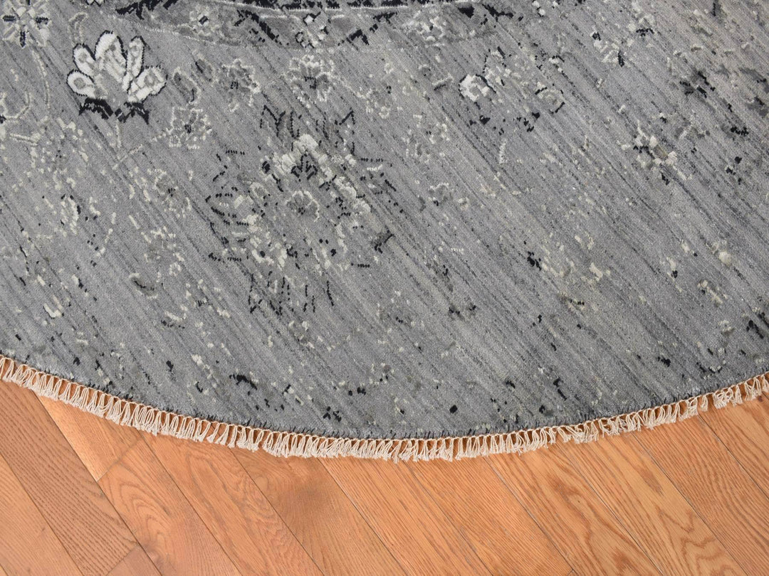 12'0" x 12'0" New Hand Knotted Grey Wool Round Oriental Rug - MOA10278036