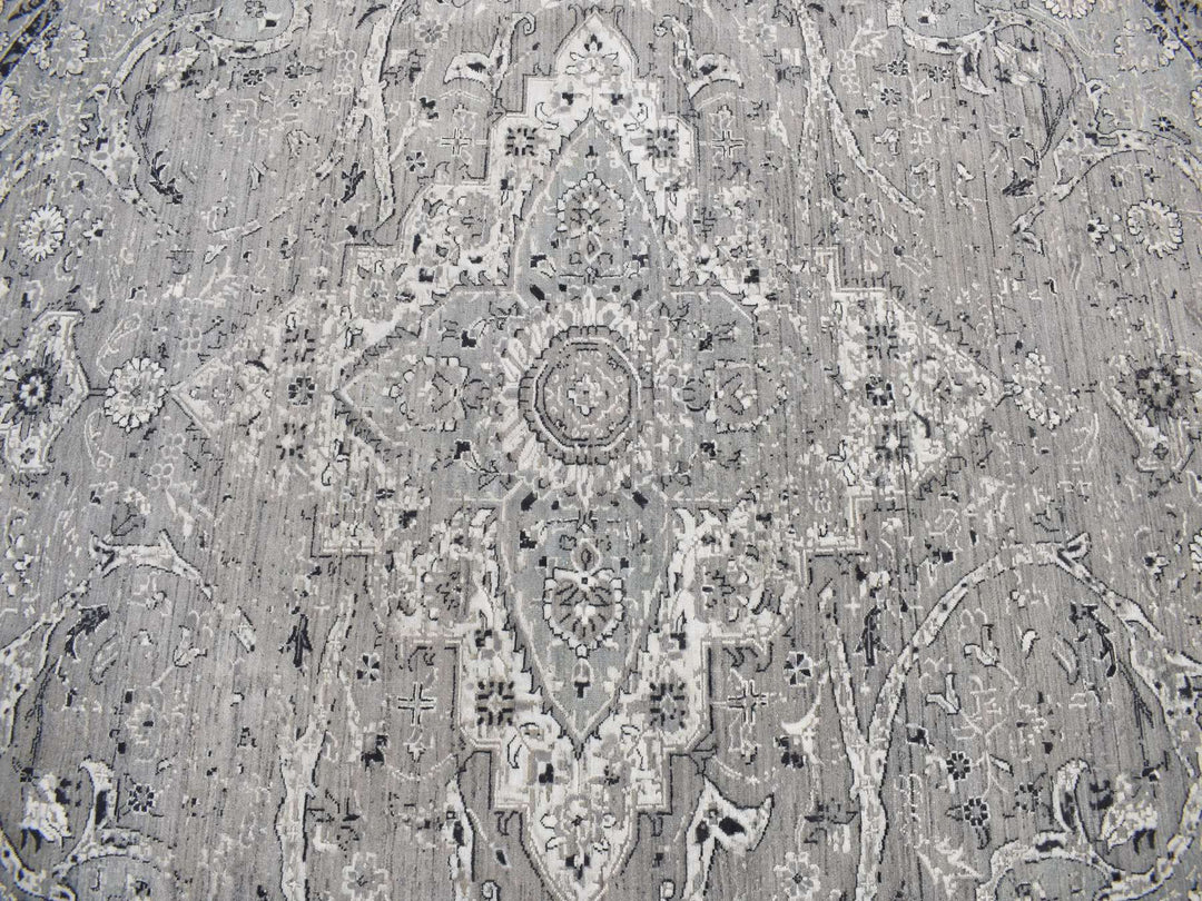 12'0" x 12'0" New Hand Knotted Grey Wool Round Oriental Rug - MOA10278036