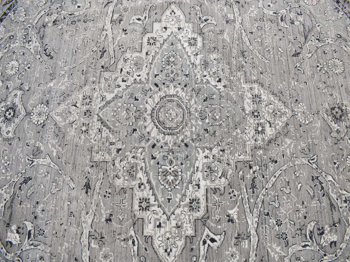 12'0" x 12'0" New Hand Knotted Grey Wool Round Oriental Rug - MOA10278036
