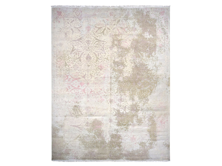 12'0" x 15'4" New Hand Knotted Grey Wool & Silk Rectangle Oriental Rug - MOA10278037