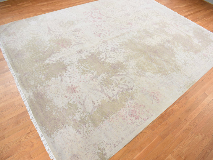 12'0" x 15'4" New Hand Knotted Grey Wool & Silk Rectangle Oriental Rug - MOA10278037