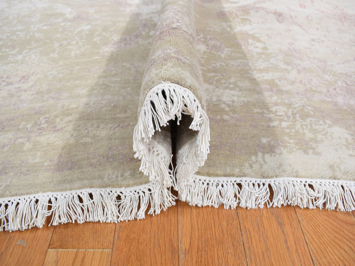 12'0" x 15'4" New Hand Knotted Grey Wool & Silk Rectangle Oriental Rug - MOA10278037
