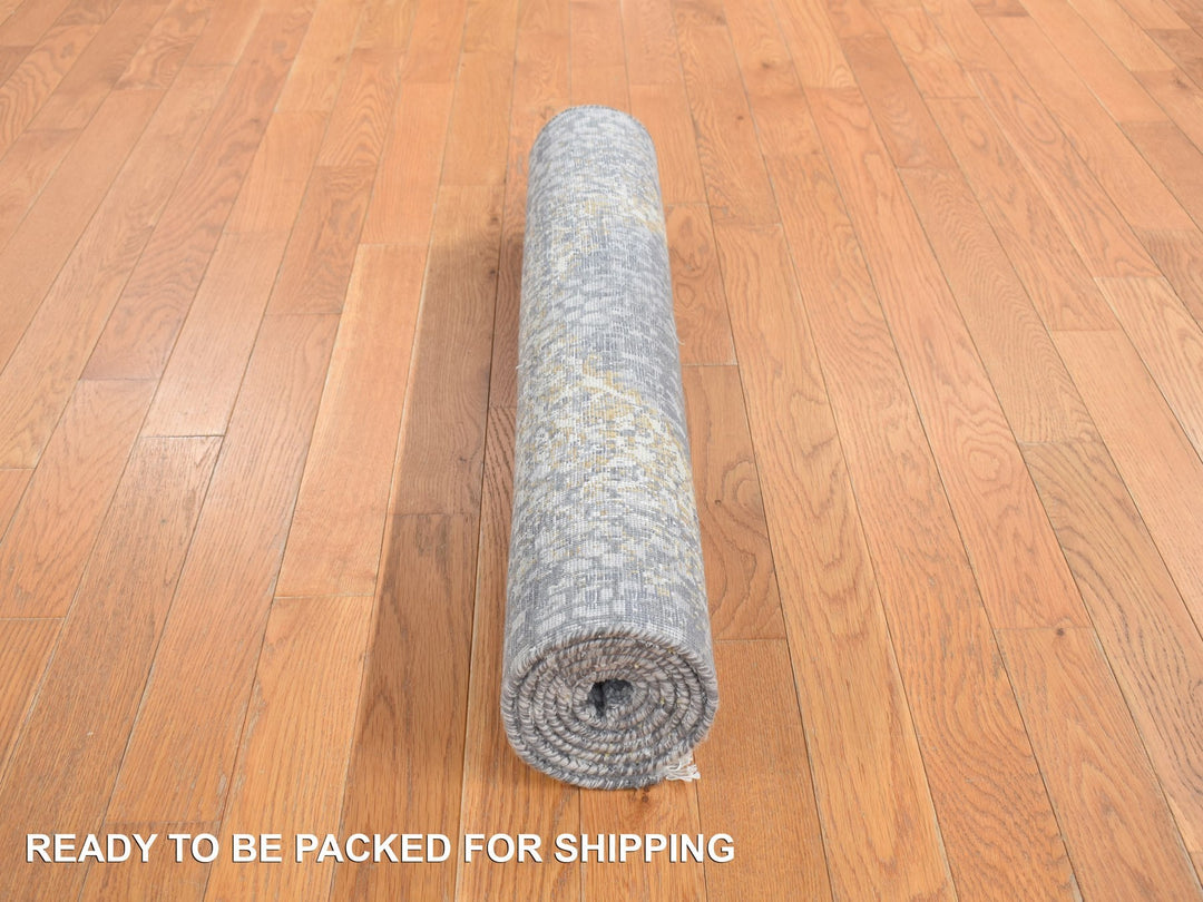 2'10" x 6'0" New Hand Knotted Grey Wool & Pure Silk Runner Oriental Rug - MOA10278047