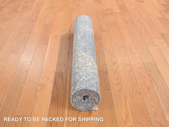 2'10" x 6'0" New Hand Knotted Grey Wool & Pure Silk Runner Oriental Rug - MOA10278047