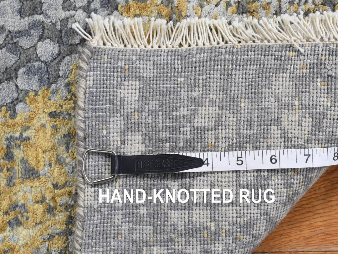 2'10" x 6'0" New Hand Knotted Grey Wool & Pure Silk Runner Oriental Rug - MOA10278047