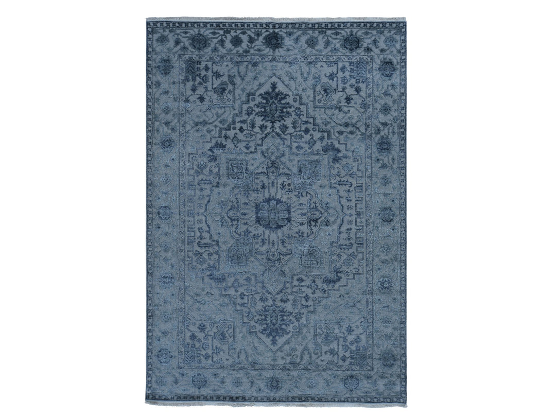 6'0" x 9'2" New Hand Knotted Grey Wool & Silk Rectangle Oriental Rug - MOA10278049