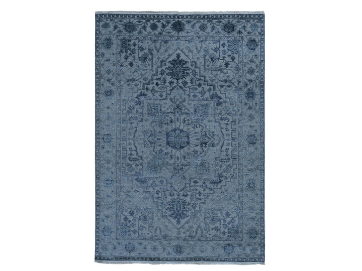 6'0" x 9'2" New Hand Knotted Grey Wool & Silk Rectangle Oriental Rug - MOA10278049