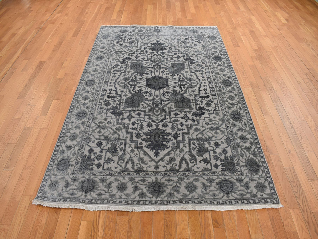 6'0" x 9'2" New Hand Knotted Grey Wool & Silk Rectangle Oriental Rug - MOA10278049