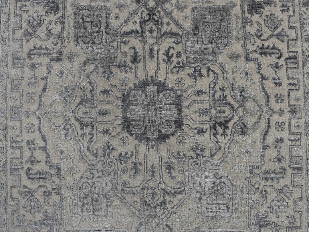 6'0" x 9'2" New Hand Knotted Grey Wool & Silk Rectangle Oriental Rug - MOA10278049