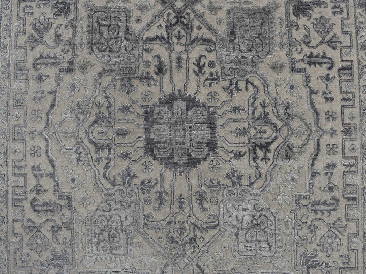 6'0" x 9'2" New Hand Knotted Grey Wool & Silk Rectangle Oriental Rug - MOA10278049