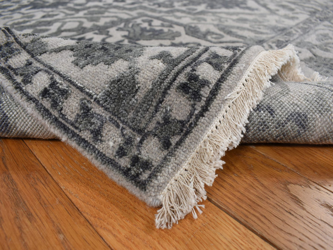 6'0" x 9'2" New Hand Knotted Grey Wool & Silk Rectangle Oriental Rug - MOA10278049