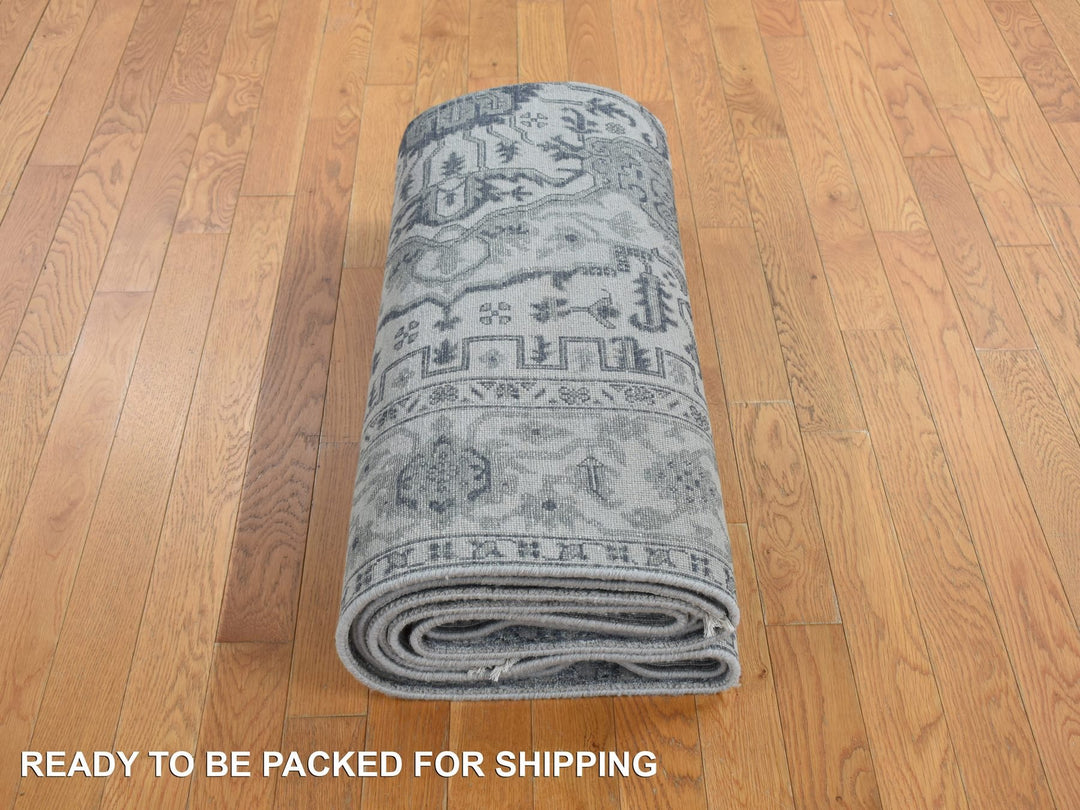 6'0" x 9'2" New Hand Knotted Grey Wool & Silk Rectangle Oriental Rug - MOA10278049